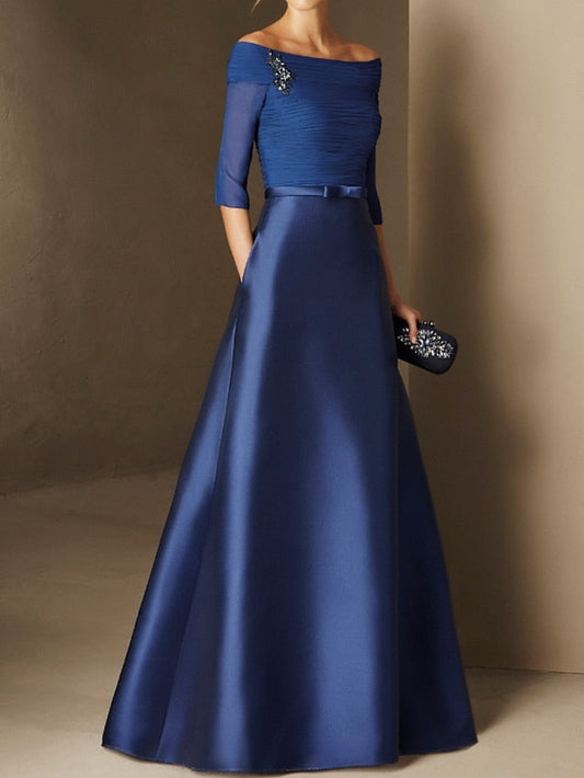 A-Line Off-the-Shoulder Short Sleeves Mother of the Bride Dress