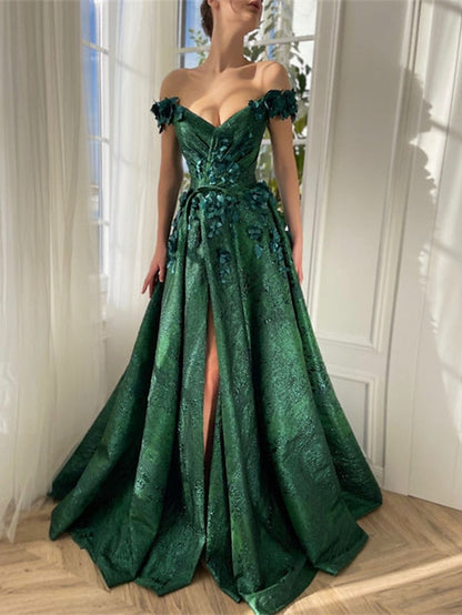 Princess Off-Shoulder Sleeveless Floor-length Long Prom Floral Dress