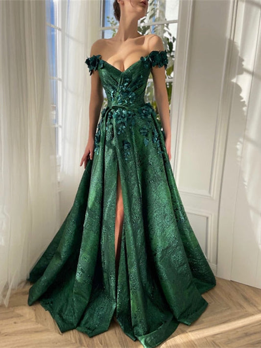 Princess Off-Shoulder Sleeveless Floor-length Long Prom Floral Dress
