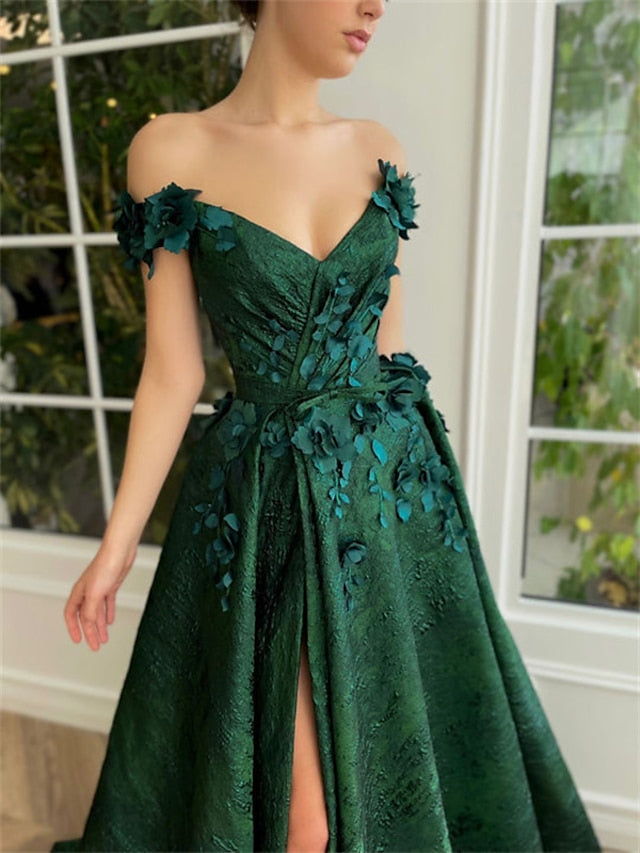 Princess Off-Shoulder Sleeveless Floor-length Long Prom Floral Dress