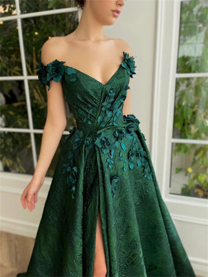 Princess Off-Shoulder Sleeveless Floor-length Long Prom Floral Dress