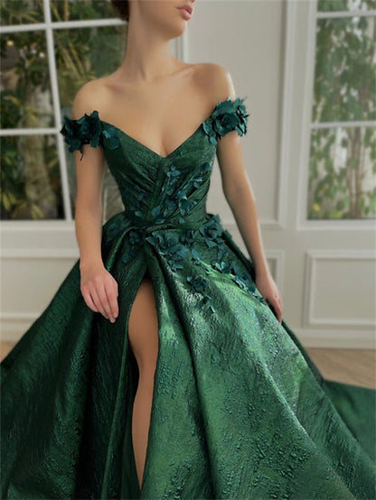 Princess Off-Shoulder Sleeveless Floor-length Long Prom Floral Dress