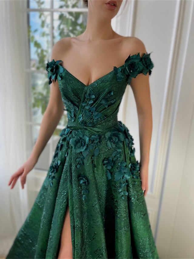 Princess Off-Shoulder Sleeveless Floor-length Long Prom Floral Dress