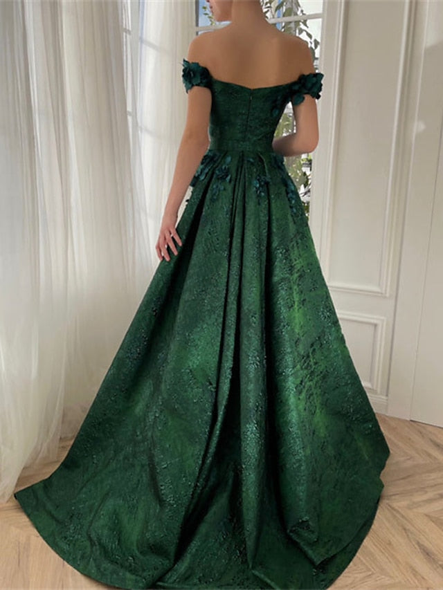 Princess Off-Shoulder Sleeveless Floor-length Long Prom Floral Dress