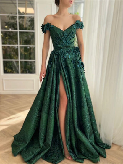 Princess Off-Shoulder Sleeveless Floor-length Long Prom Floral Dress