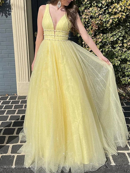 Princess V-Neck Floor-length Prom Dresses