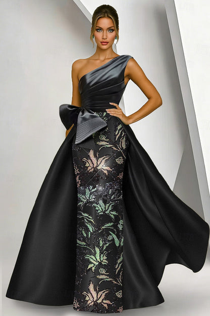 One Shoulder Sleeveless Bow Sequins Sparkle Evening Dress