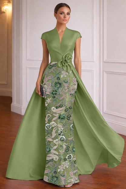 V-Neck Sleeveless Flowers Floral Print Mermaid Evening Dress