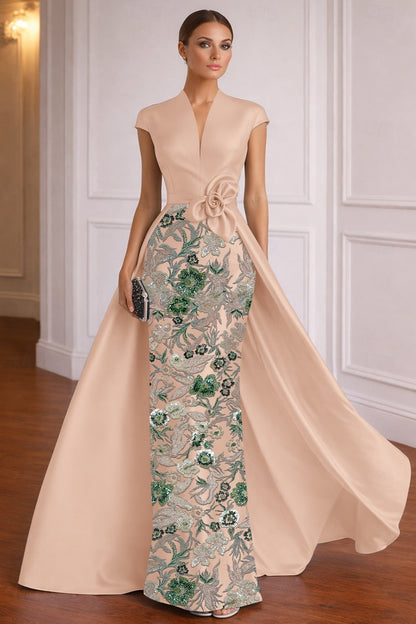 V-Neck Sleeveless Flowers Floral Print Mermaid Evening Dress