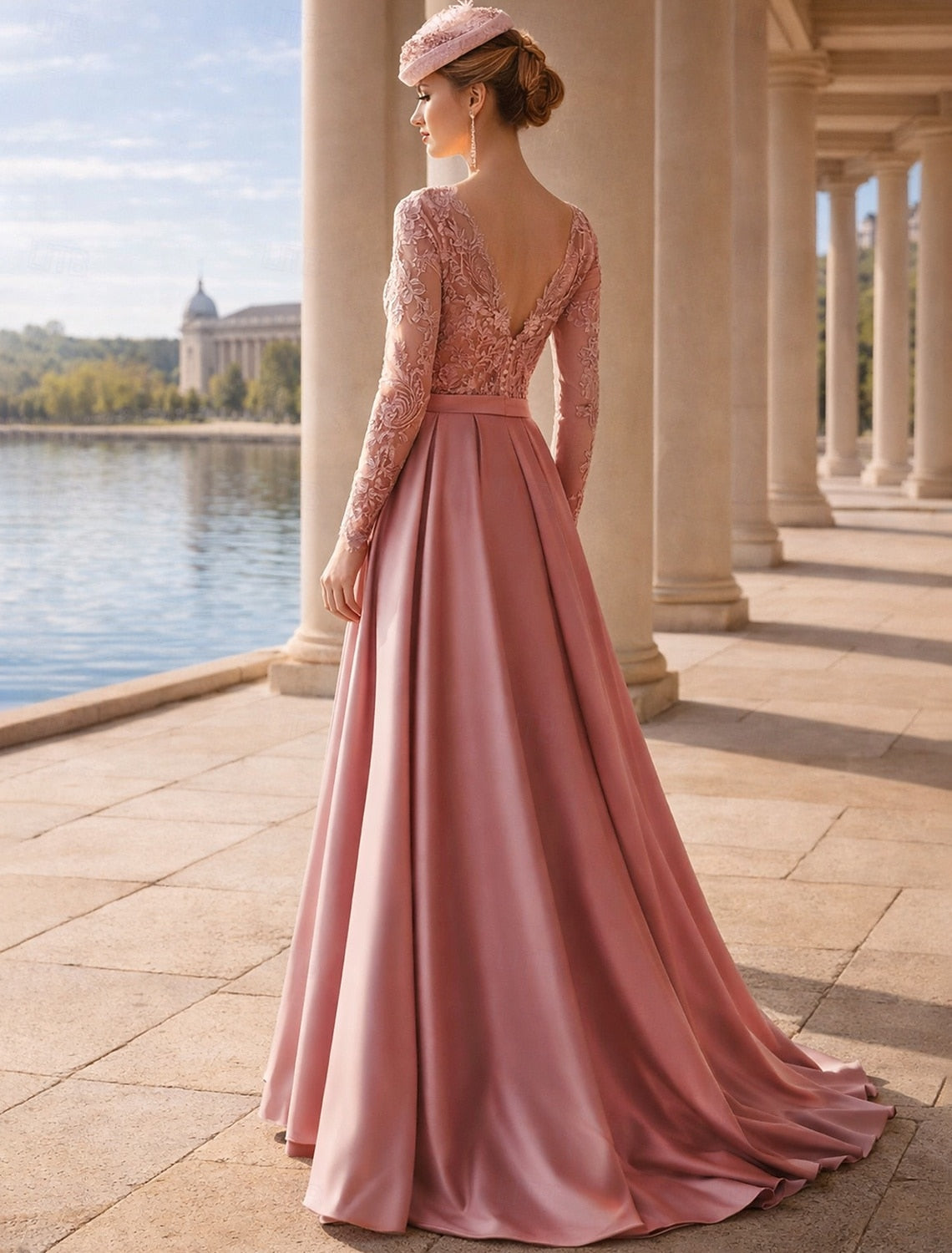 Long Sleeve Applique Mermaid Floor-Length Evening Dress