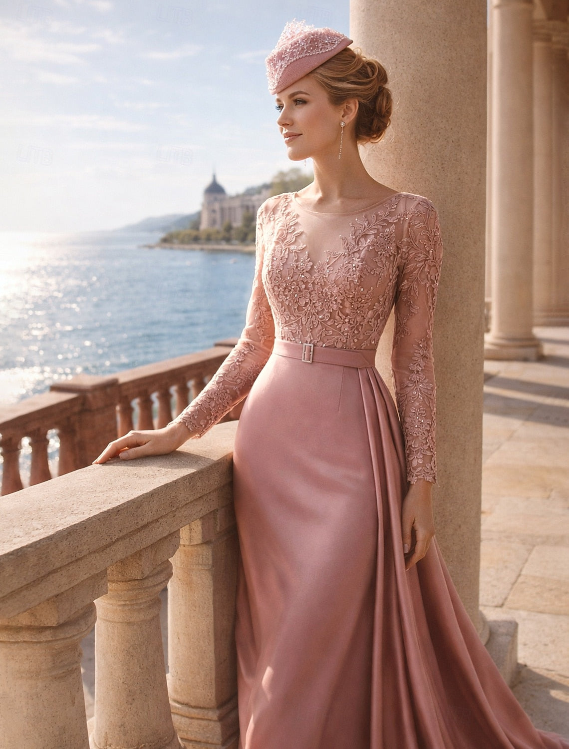 Long Sleeve Applique Mermaid Floor-Length Evening Dress