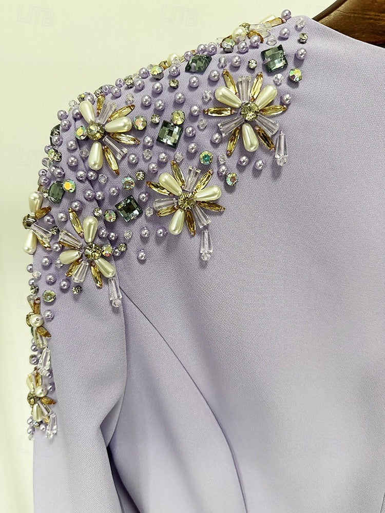 V-Neck Beaded Sparkle Long Sleeve Mermaid Evening Dress