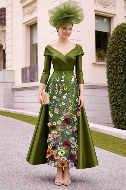 Sky Blue Off Shoulder Tea Length Dress