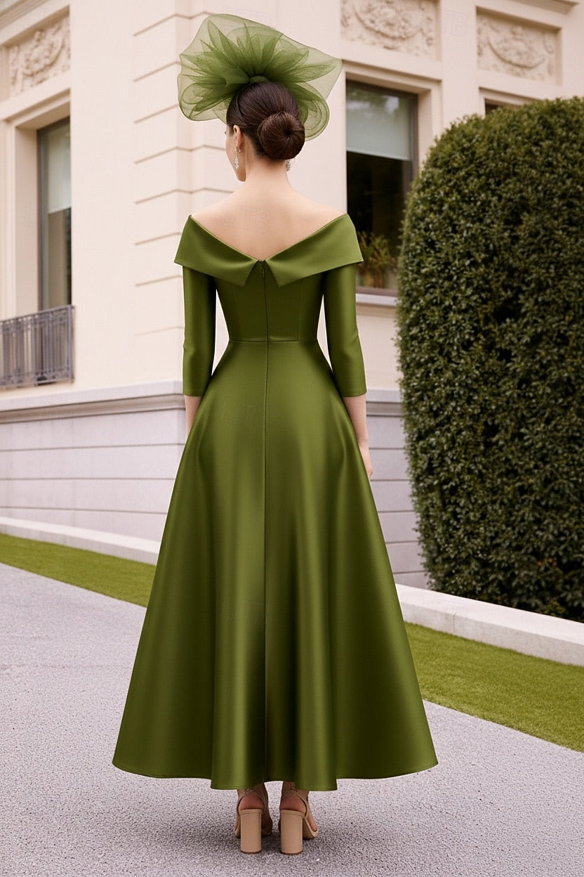 Sky Blue Off Shoulder Tea Length Dress