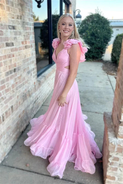 A-line Beach Fuchsia Evening Dress Sexy with Ruffles