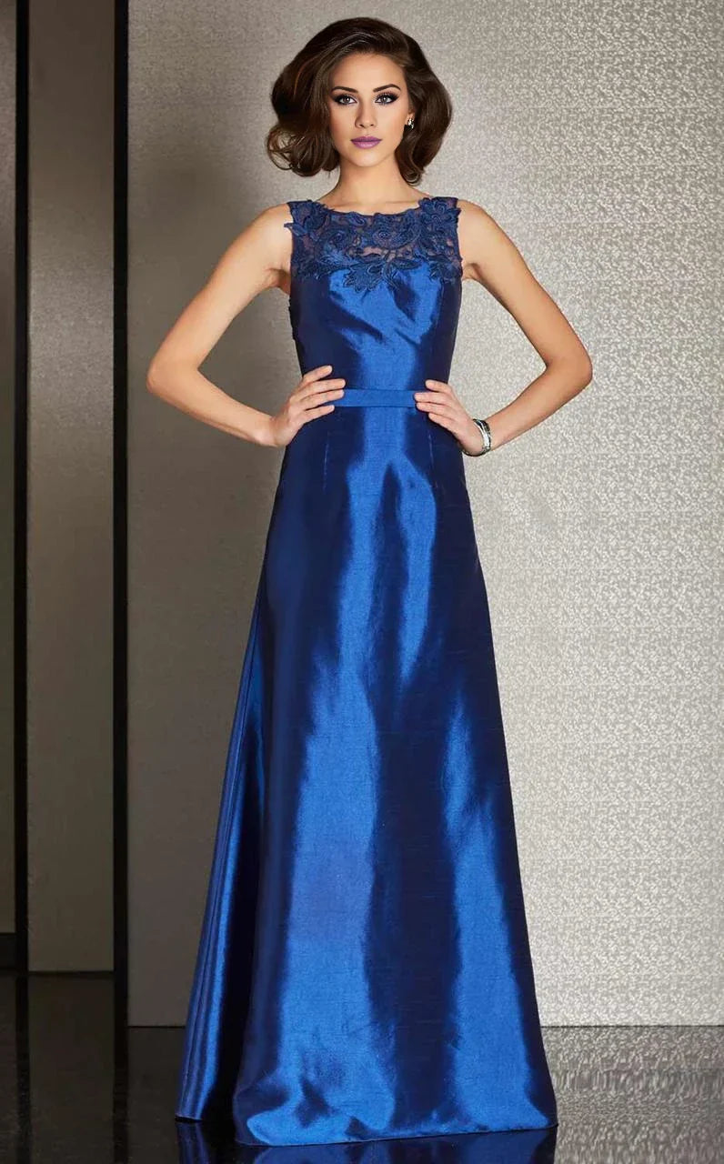 A-line illusion collar sleeveless lace mother of the bride dress