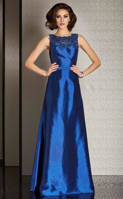 A-line illusion collar sleeveless lace mother of the bride dress
