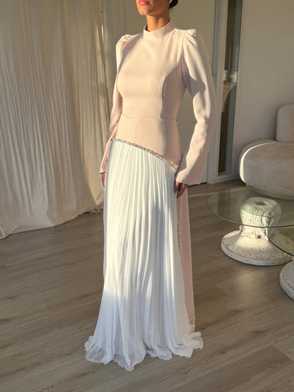 Column High Neck Long Sleeves Floor Length Back Zipper Evening Dress