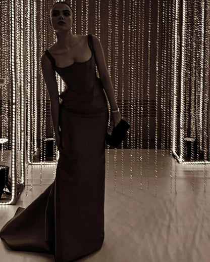 Elegant Red Prom Dress 2025 Women Pleated Customized Satin Graduation Dress Wedding Party Guest Dress Evening Dresses