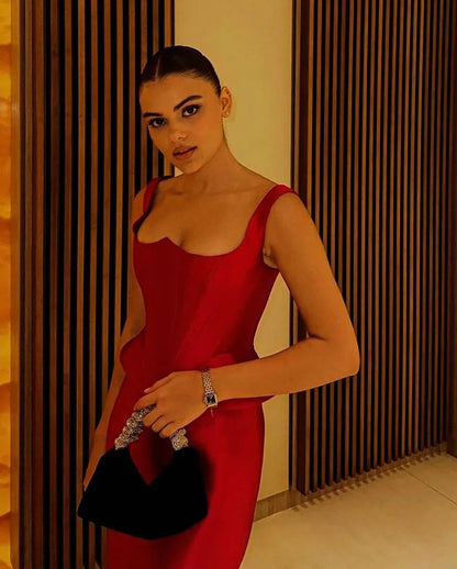 Elegant Red Prom Dress 2025 Women Pleated Customized Satin Graduation Dress Wedding Party Guest Dress Evening Dresses