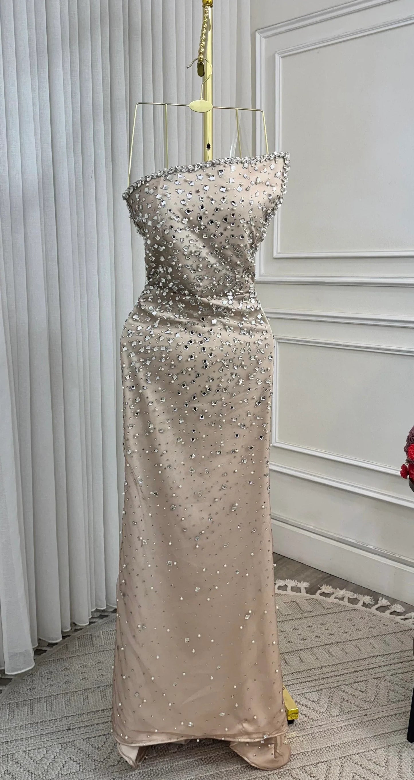 Mermaid Strapless Sequins Semi Formal Grad Long Prom Dress