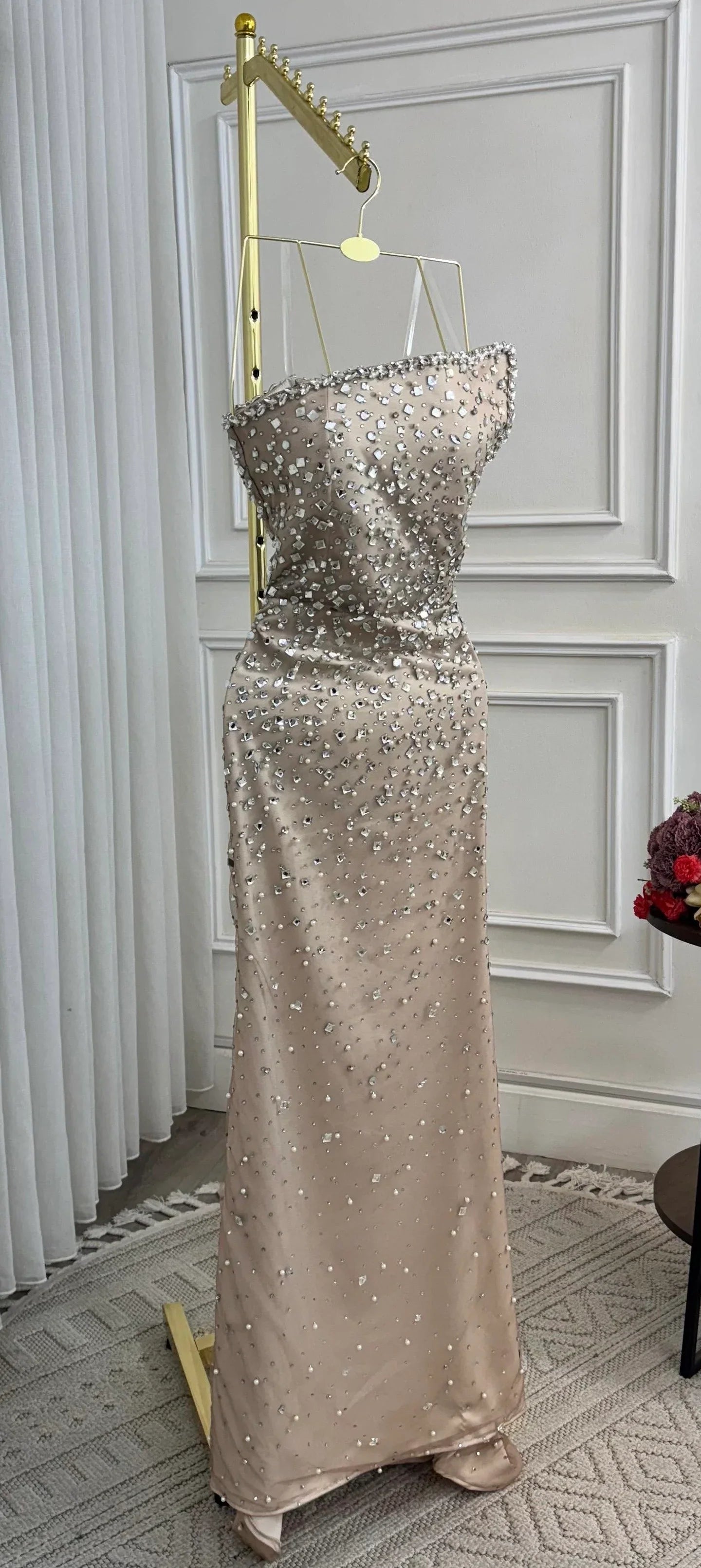Mermaid Strapless Sequins Semi Formal Grad Long Prom Dress