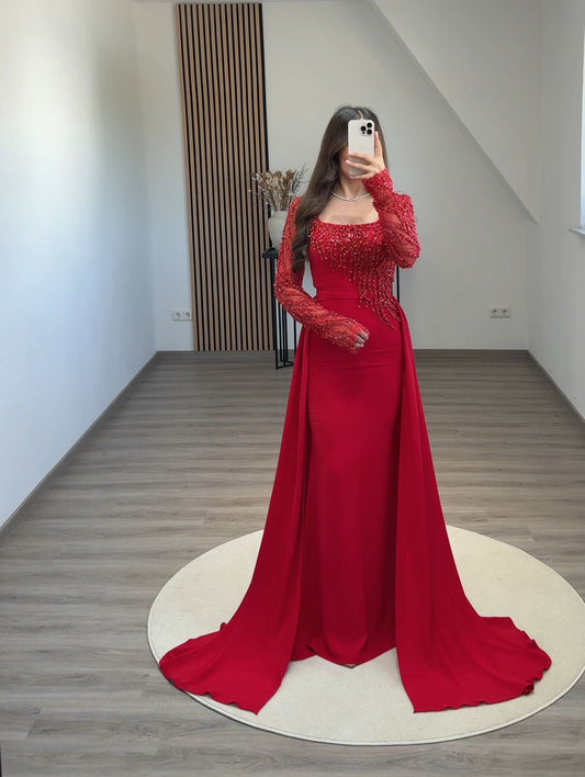 Simple Long Sleeves Square Sequins A-Line Prom Dress