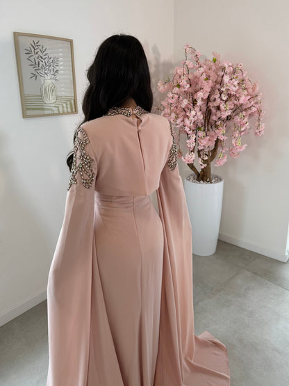 Soft Pink 2 pieces Beaded Sheath Evening Dress