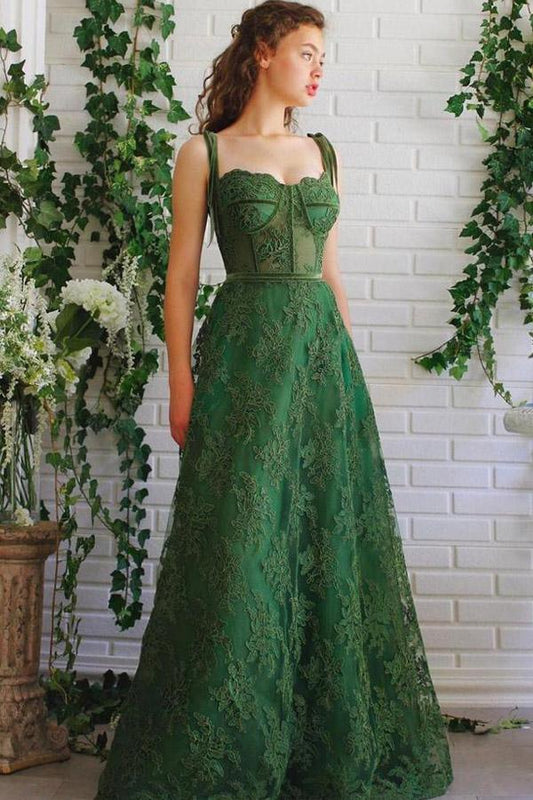 A Line Spaghetti Straps Dark Green Prom Dress Formal Dress