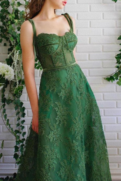 A Line Spaghetti Straps Dark Green Prom Dress Formal Dress