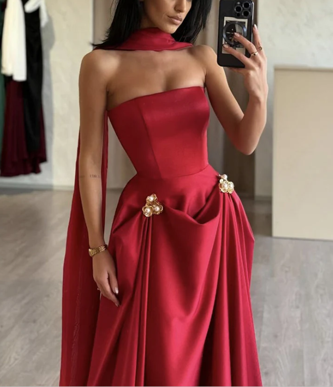 Charming A-Line Satin Burgundy Long Prom Dress