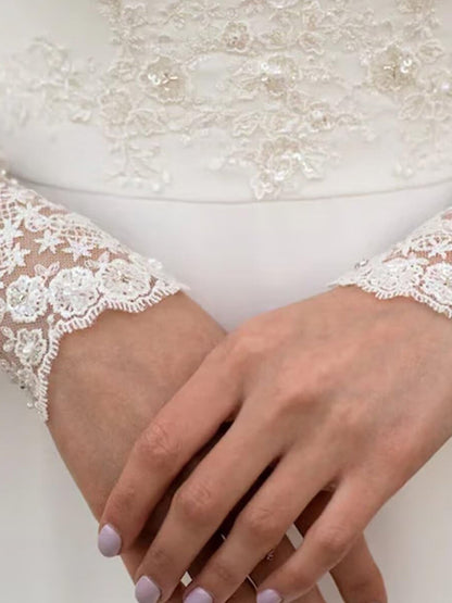 Long Sleeves Wedding Dresses V Neck Backless Bridal Dress
