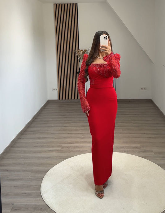 Sheath Long Sleeves V-Neck Corset Sequins Evening Dress