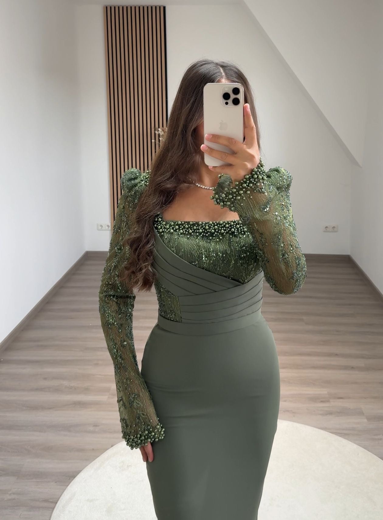 A Line V-Neck Long Holiday Evening Dress with Sleeves