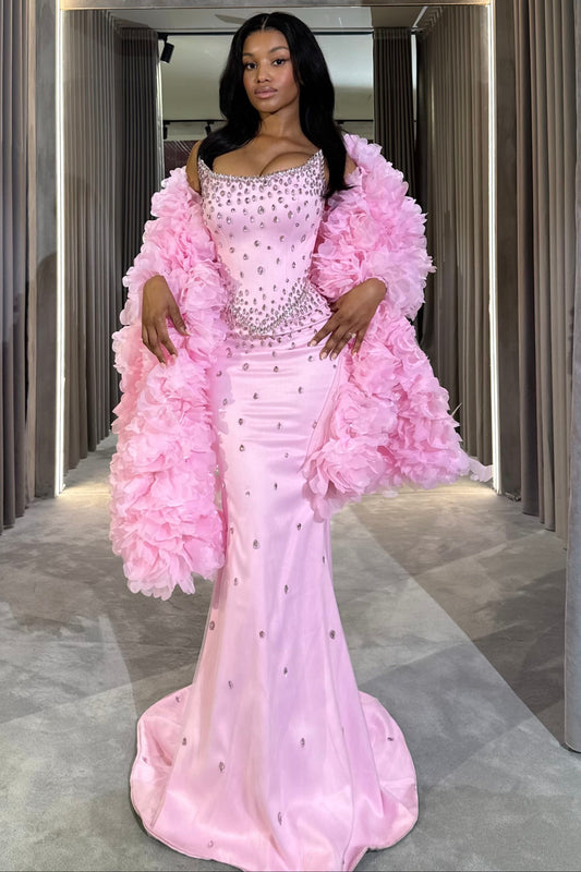 Fitted Pink Dress with Sparkling Crystal