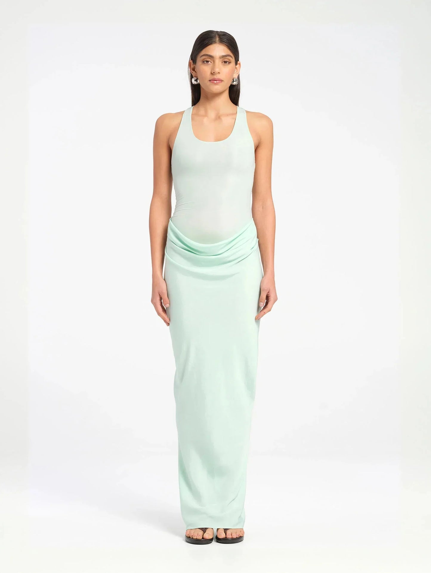 Scoop Neck Ruched Ankle Length Prom Dress