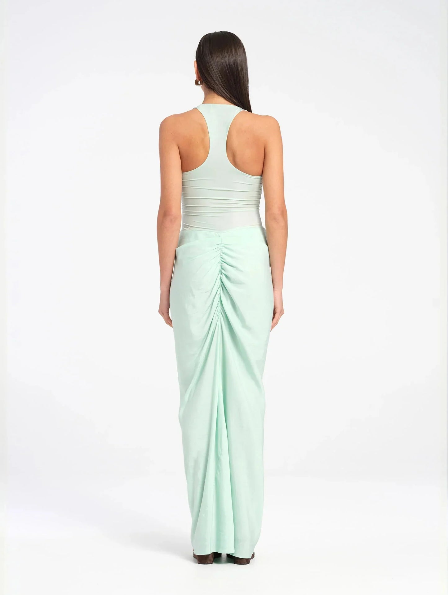 Scoop Neck Ruched Ankle Length Prom Dress