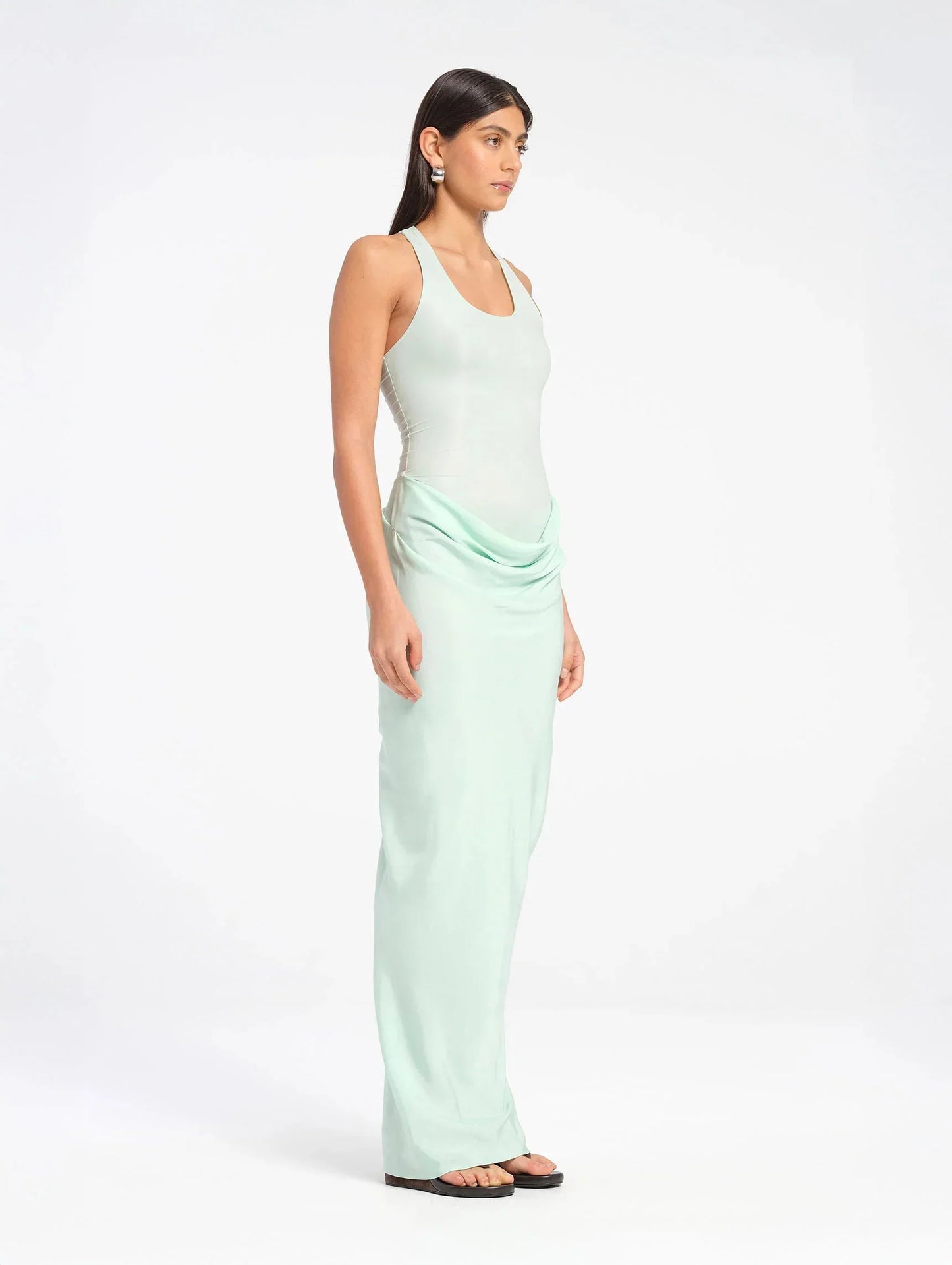 Scoop Neck Ruched Ankle Length Prom Dress