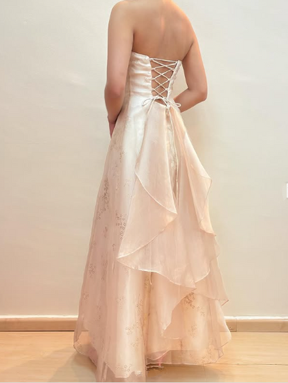 Glitter A Line Strapless Evening Gown