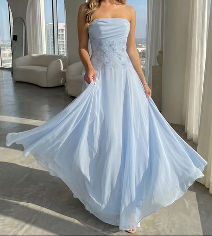 Strapless Floral Applique Corset Gown with Shawl