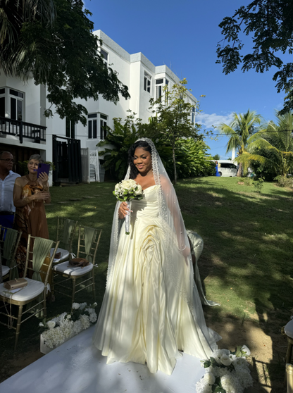 Beautiful Long Ivory A-line Strapless V-neck Split Front Wedding Dress