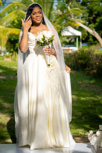 Beautiful Long Ivory A-line Strapless V-neck Split Front Wedding Dress
