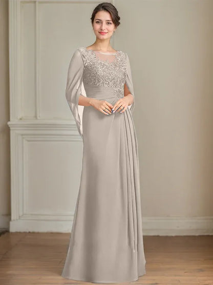A-Line Scoop Floor-Length Mother of the Bride Dress