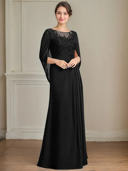 A-Line Scoop Floor-Length Mother of the Bride Dress
