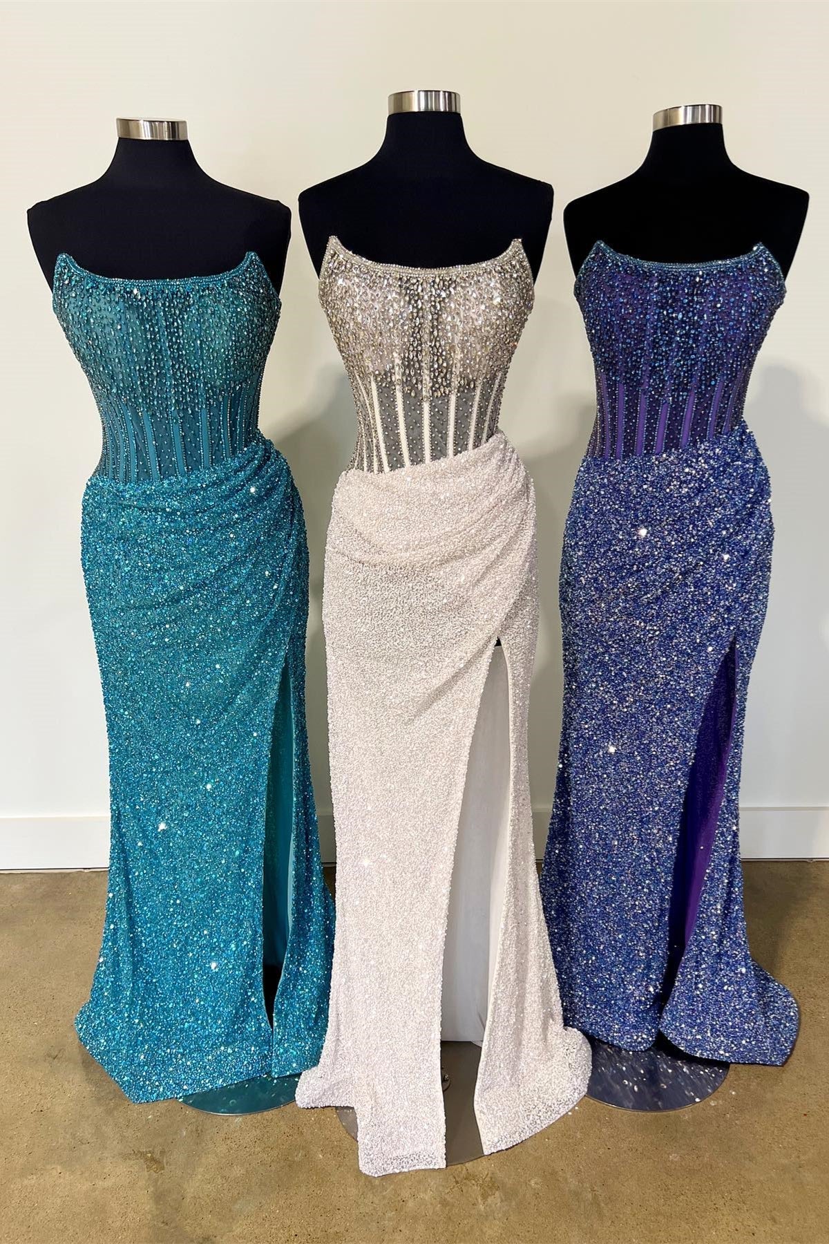 Black Strapless Sequins Mermaid Long Prom Dress with Slit