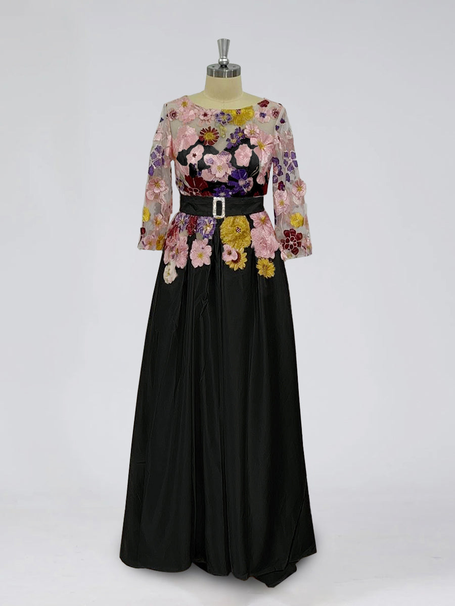 Princess Scoop 3/4 Sleeves Asymmetrical Mother of the Bride Dress