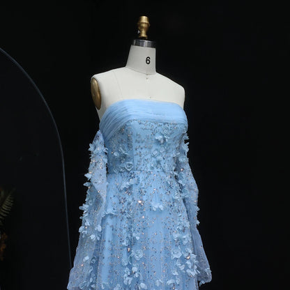 Elegant Blush Pink 3D Flowers Strapless Evening Dress