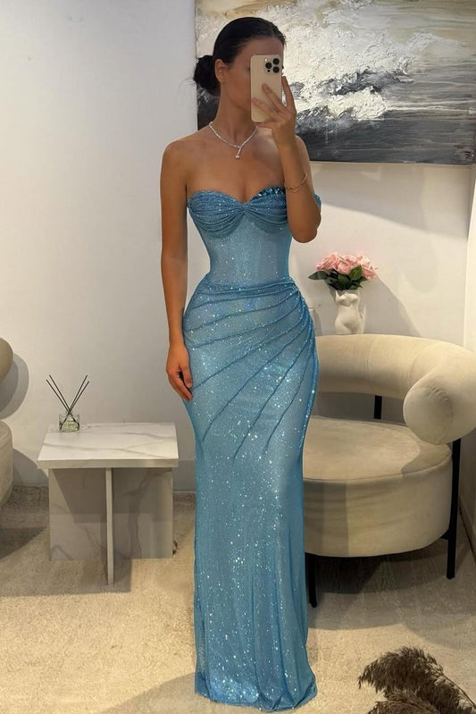 Blue One-Shoulder Sparkly Mermaid Prom Dress