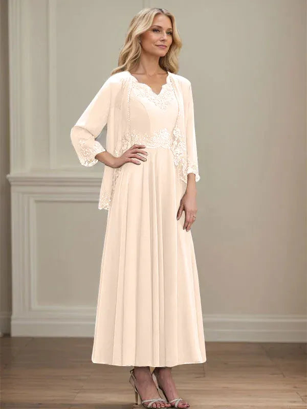 A-line V-Neck Ankle-Length Chiffon Mother of the Bride Dress