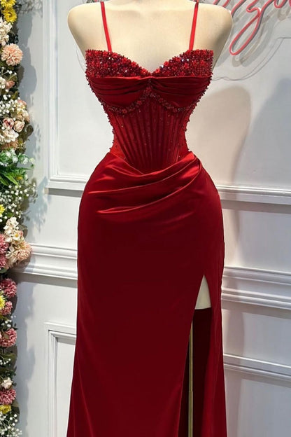 Blush Pink Strapless Beaded Corset Satin Mermaid Prom Dress